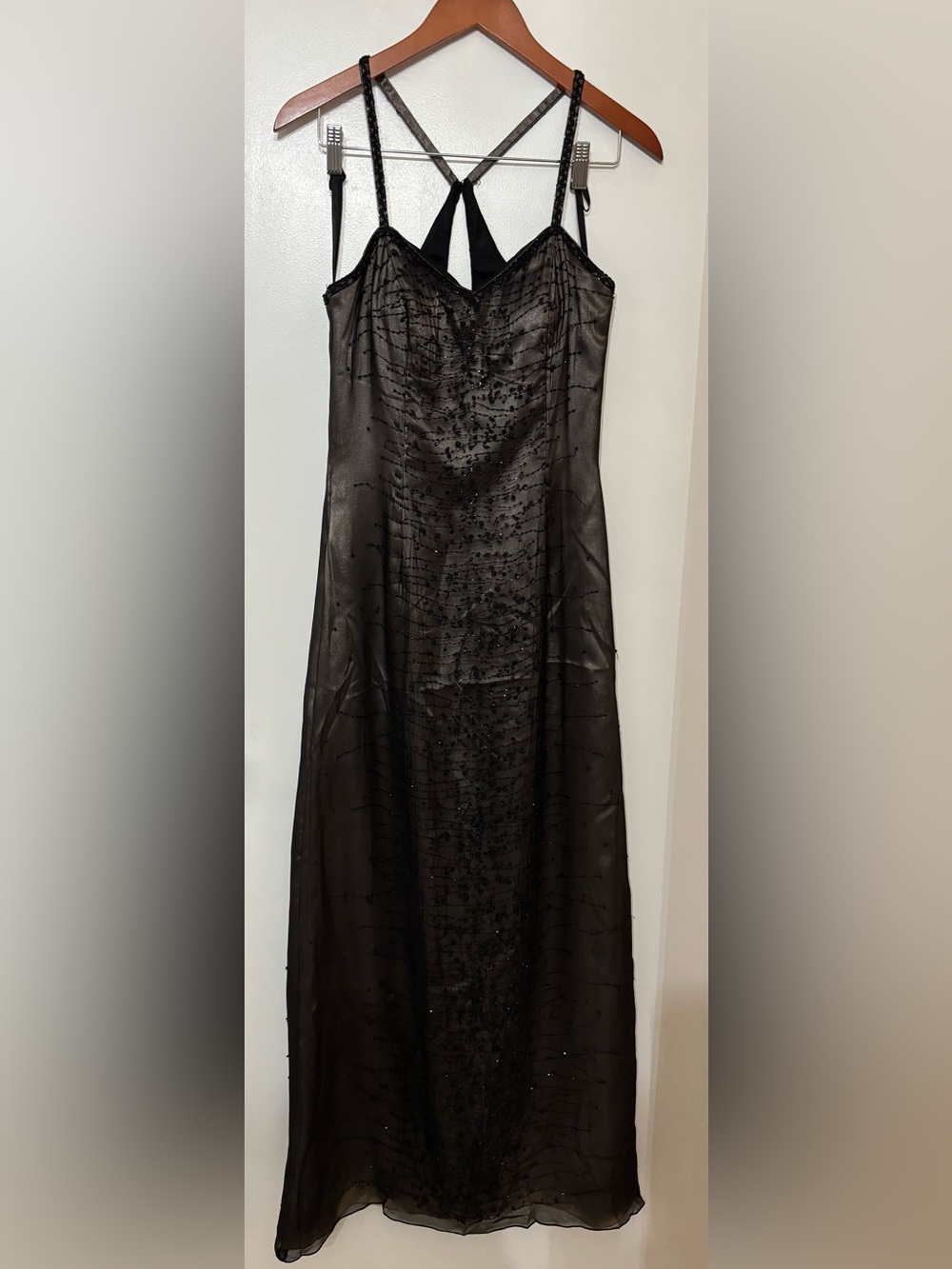 Alyce Designs Women Black Silk Beaded Maxi Length Dress Size 10 Special Occasion